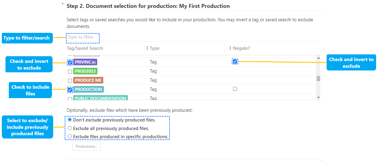 Choose the files for your production
