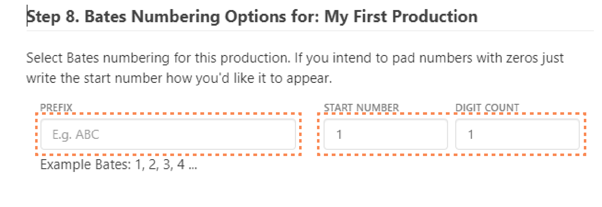Bates Numbering Option for: My First Production