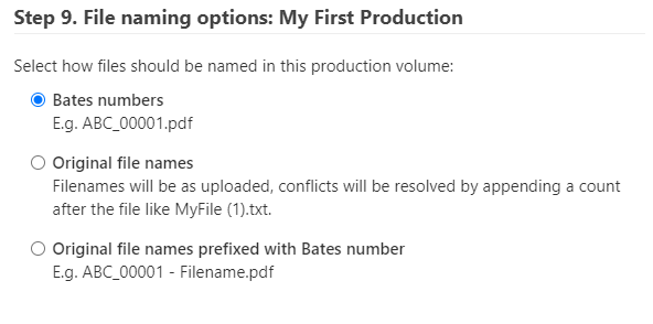 File naming options: My First Production