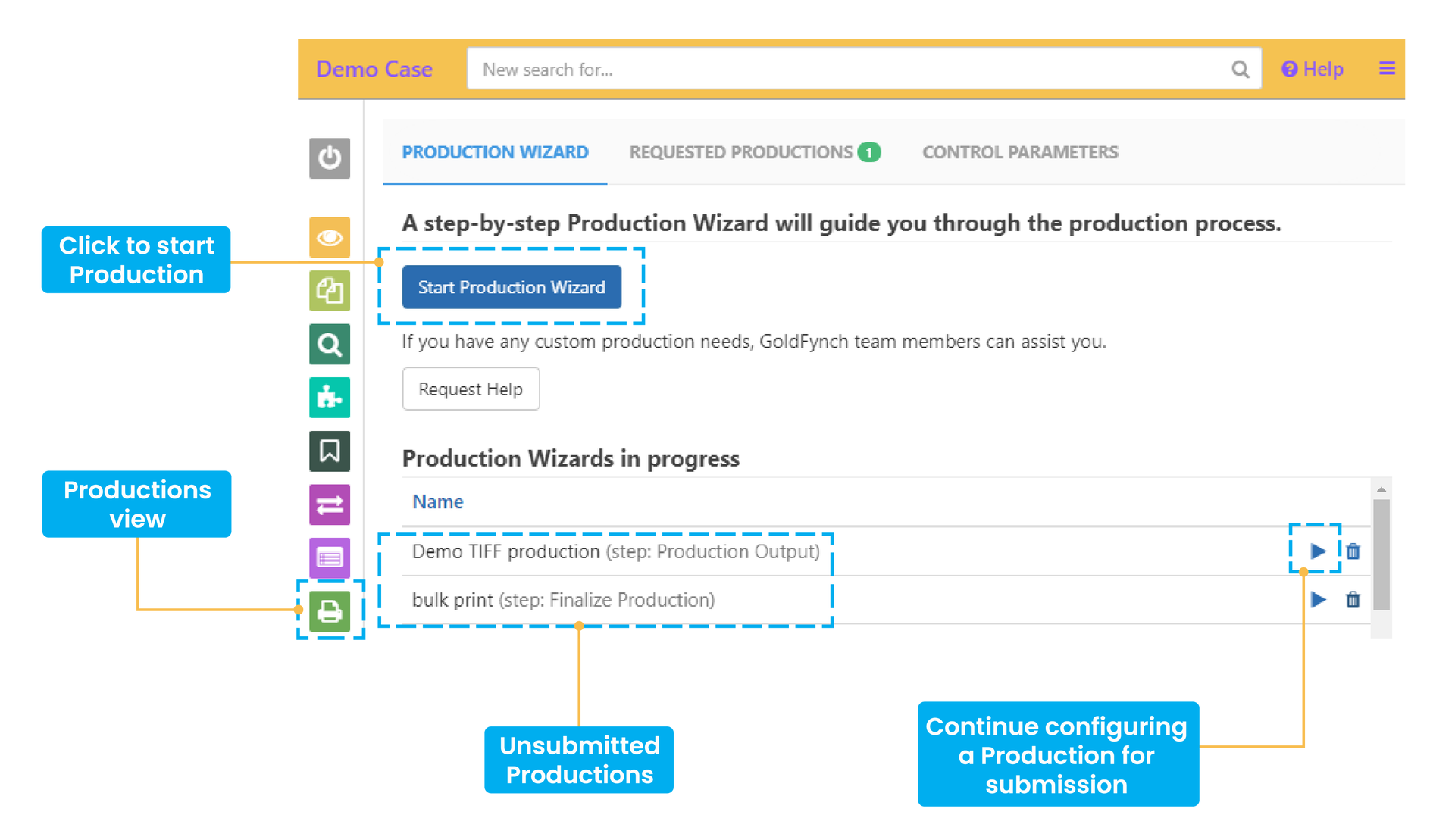 Producing files using GoldFynch’s Production Wizard