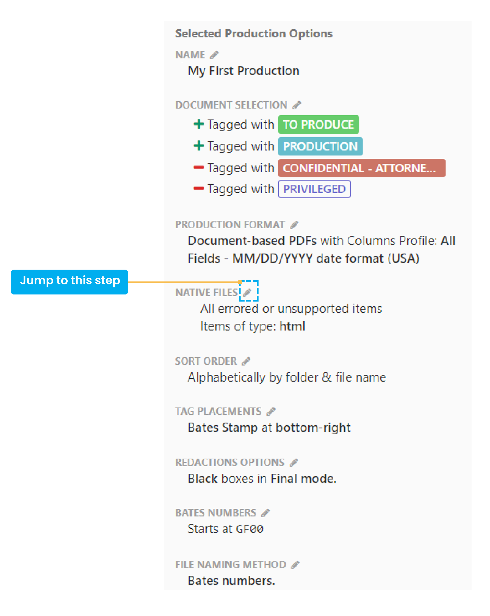 Selected Production Options