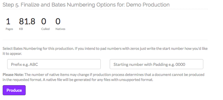 Step 5. Finalize and Bates Numbering Options for: