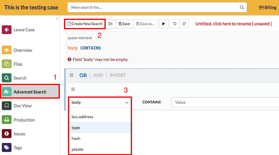 In the Advanced Search view, create a new search and set the parameter to 'type'