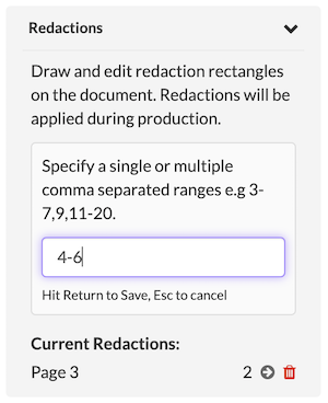 Select pages and page ranges to redact