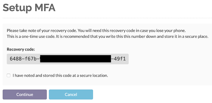 Save the recovery code in a secure location