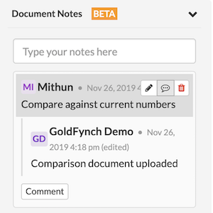 Enter notes into the Document Notes section of the right panel of the Document Viewer