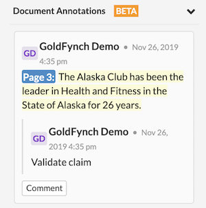Use the Annotations section to quickly navigate to annotations in the document, as well as to comment on existing annotations