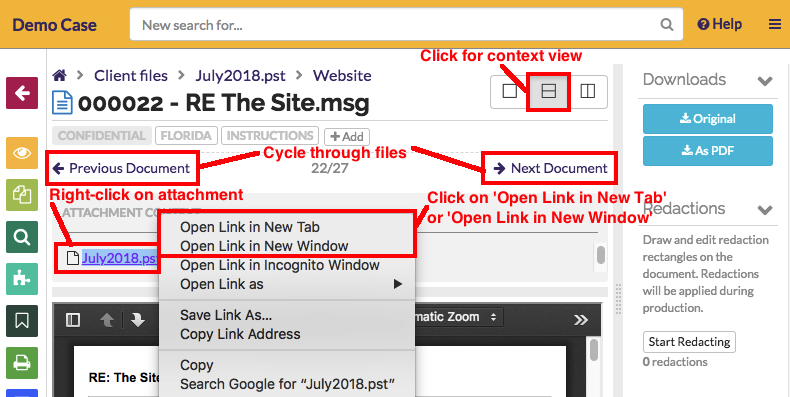 View attachment and other files in the file's family, as well as cycle between documents in the same set of search results