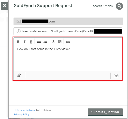 Support request text field