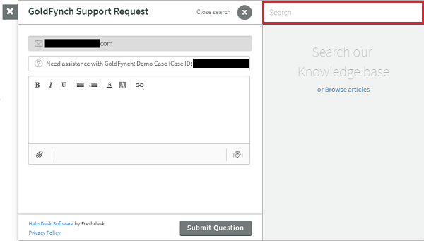 View support request window and click on search bar