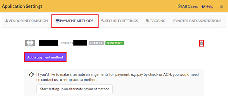 Add or remove a payment method, or mark one as default