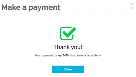 This screen confirms that the payment successfully went through