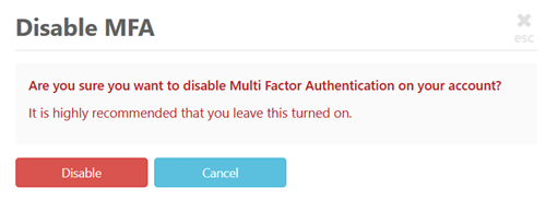 Confirm the disabling of MFA