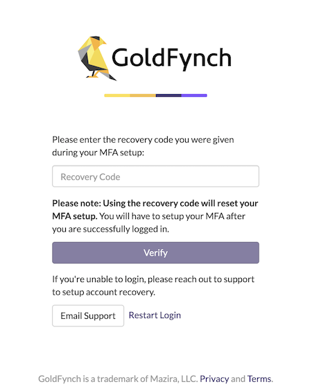 Enter your recovery code into the box and click on Verify
