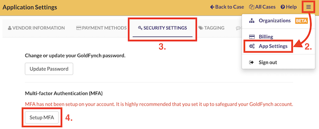 Navigate to the security setting screen and click on Setup MFA