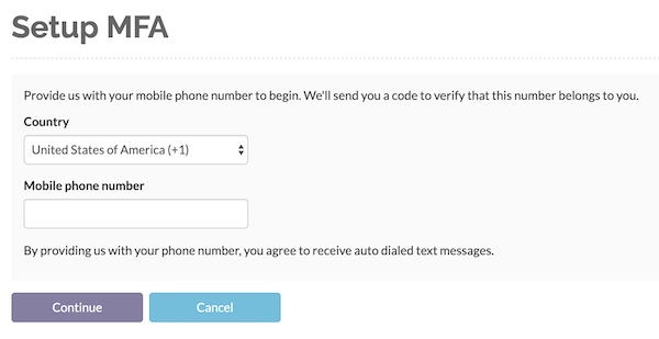 Enter a valid phone number to receive the validation code