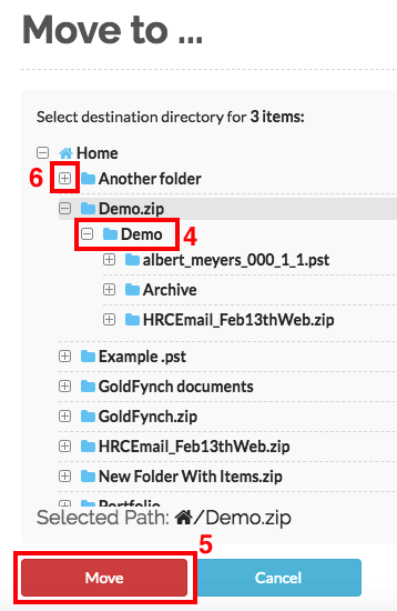 Select the folder to move the files and folders to