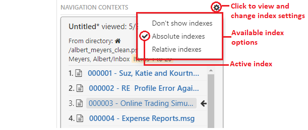 Select the index options for the navigation context