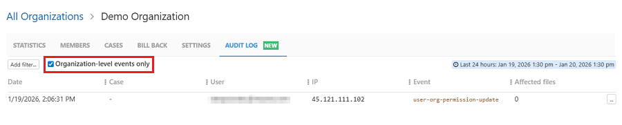 View Org-level events only