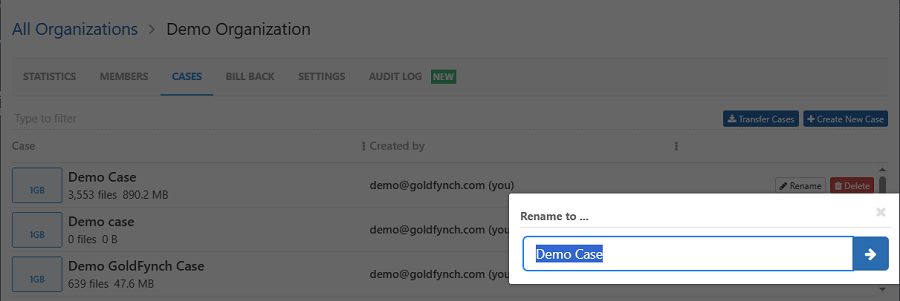 Enter a new name for the case
