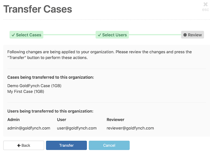 Confirm the case and user transfer