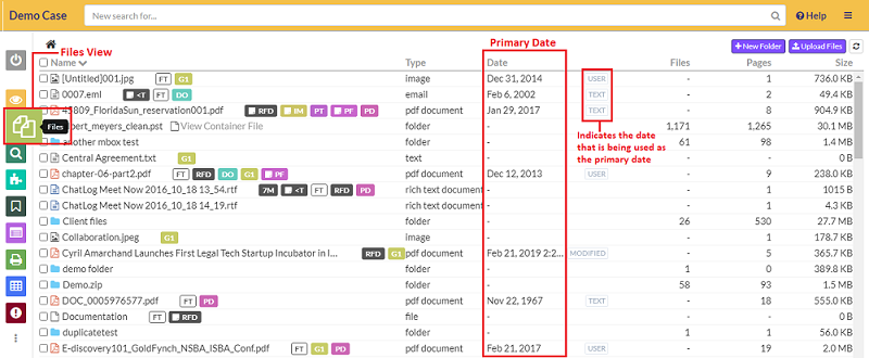 Primary dates in the files view