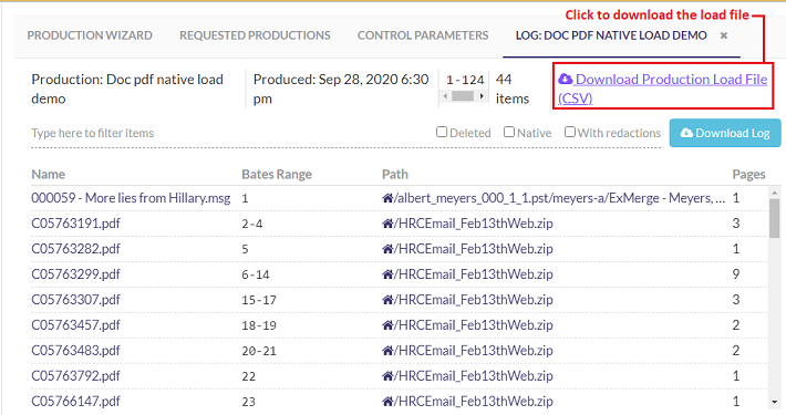 Downlad load file from Production Log Screen