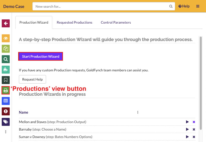 Start production wizard