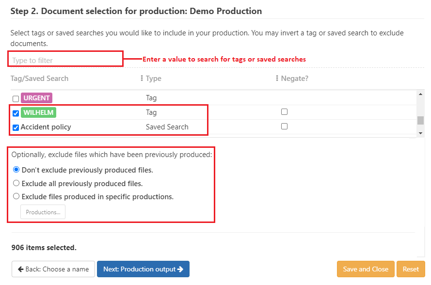 Choose production tags