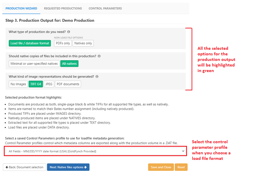 Choose production output format