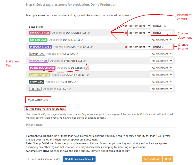 Select location of stamps, resolve conflicts