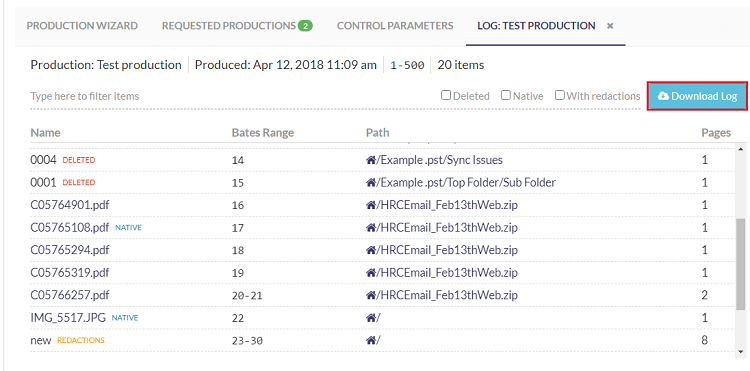 Click to download production log