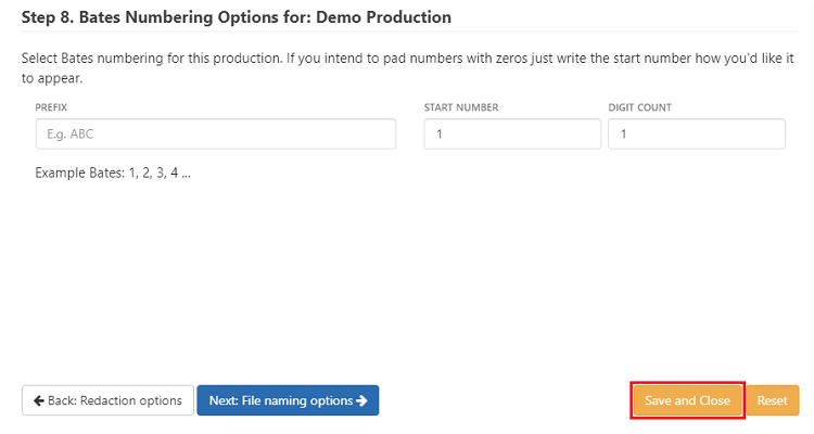 Save the current production wizard session by clicking on save and close
