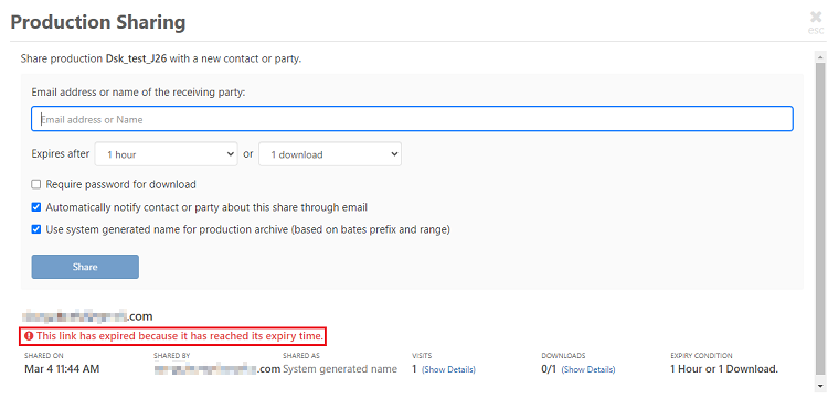 Expired shared production link