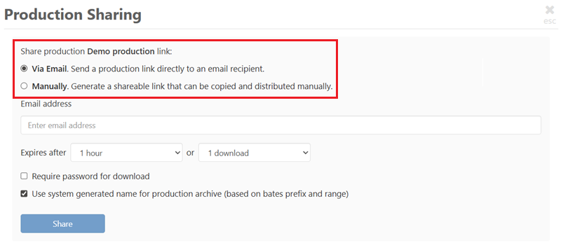 Select how to share the production