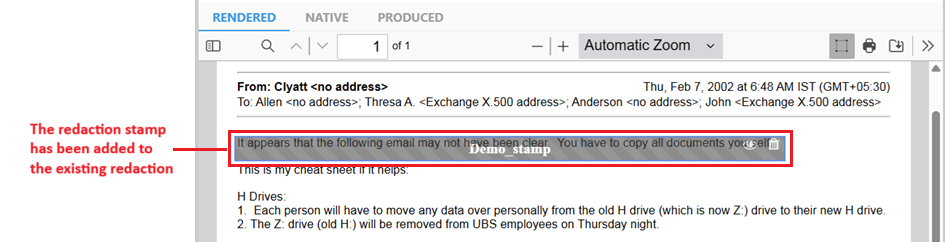 Redaction box is updated with redaction stamp
