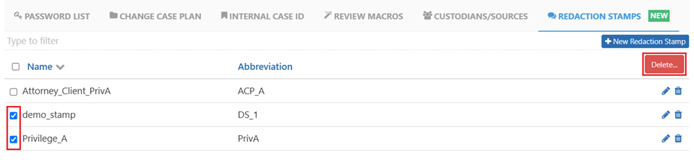Select stamps for deletion