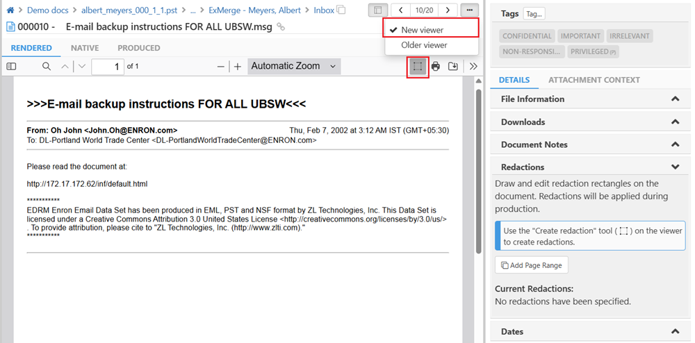 Document viewer option