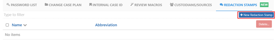 Redaction Staps tab