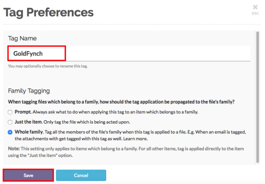 Enter a new name then click on the `Save` button