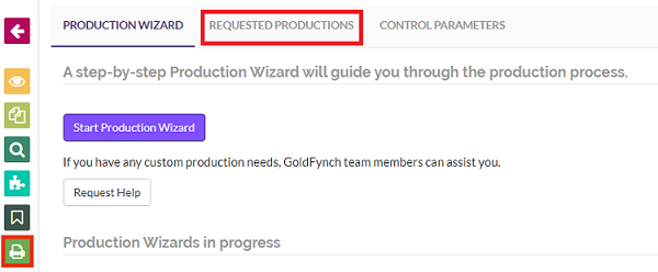 Navigate to the Requested Productions tab