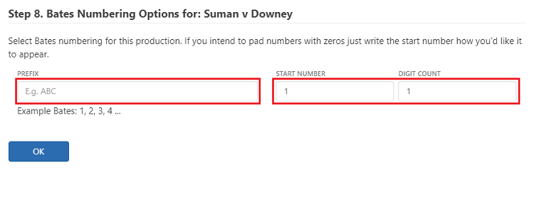 Enter a Bates number if you wish to