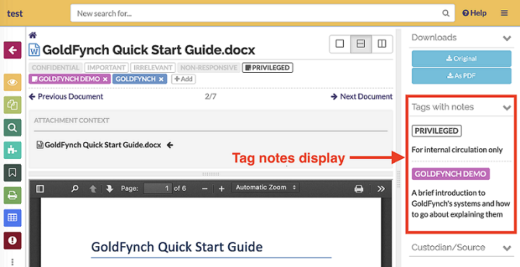 Tag notes docs view