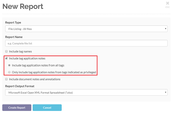 Tag Note Options in Reports