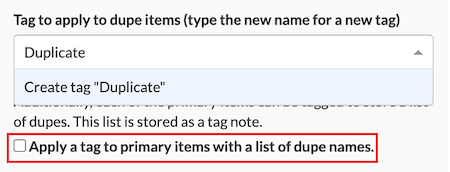 Tag notes for primary files in the dedupe process