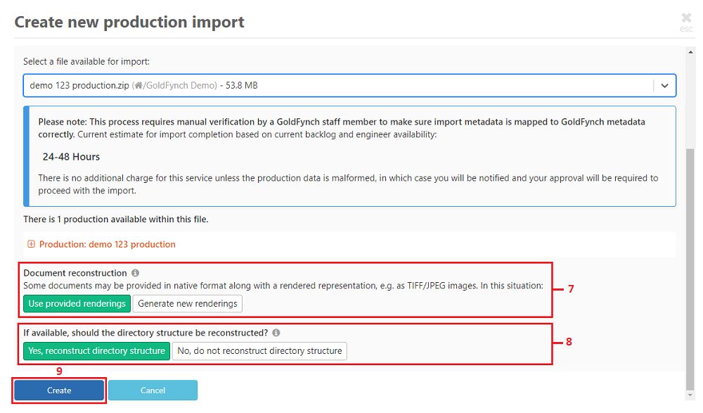 Create a new production import