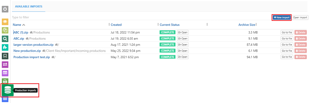 Click on new import in the Production import view