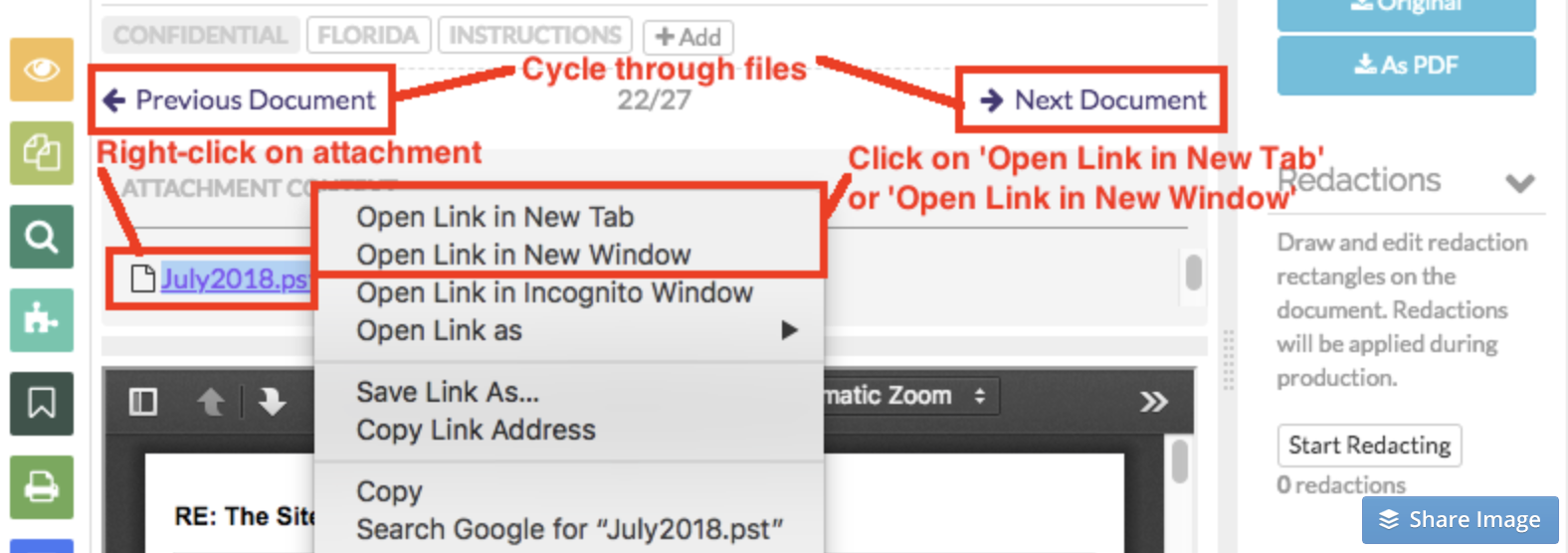 View attachment and other files in the file's family, as well as cycle between documents in the same set of search results